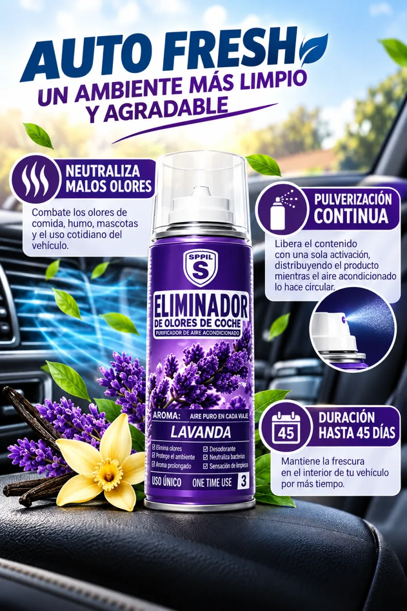 ELIMINADOR DE OLORES AUTO FRESH · Características